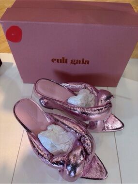 cult gaia Metallic Pink Knotted Slide Mules